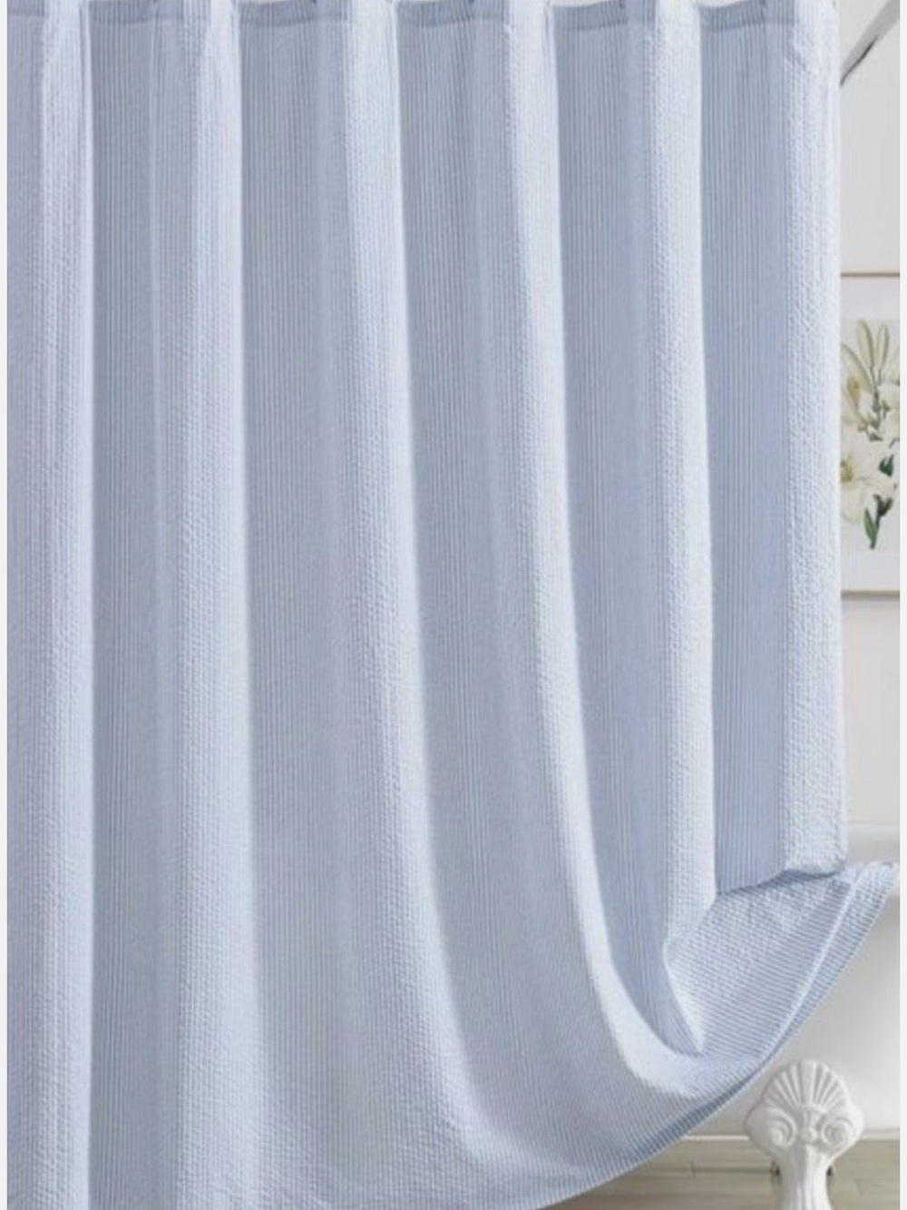 Peri Home Blue Seersucker Shower Curtain